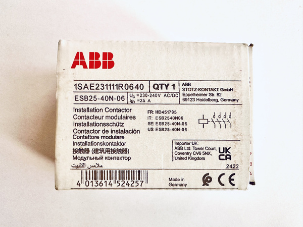 ESB25-40N-06 25А Модульный контактор ABB катушка 230В 1SAE231111R0640 ...