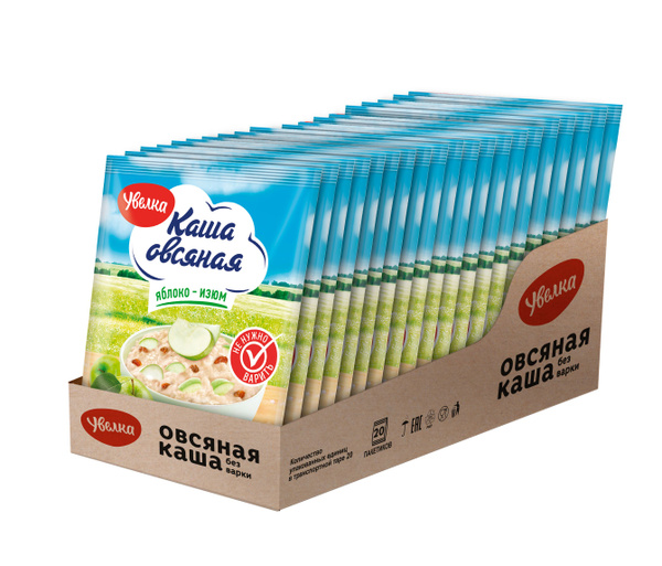 Каша быстрого приготовления Увелка овсяная с яблоком и изюмом, 35 г х ...