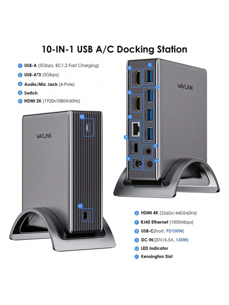 Универсальная док-станция WAVLINK USB3.0, концентратор для ноутбука с ...
