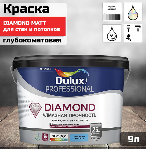 Краска для стен и потолков Dulux Diamond Extra Matt глубокоматовая база ...