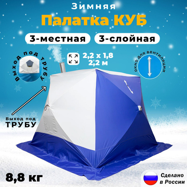 Характеристики Палатка зимняя СТЭК "КУБ" 3-местная трехслойная, с ...