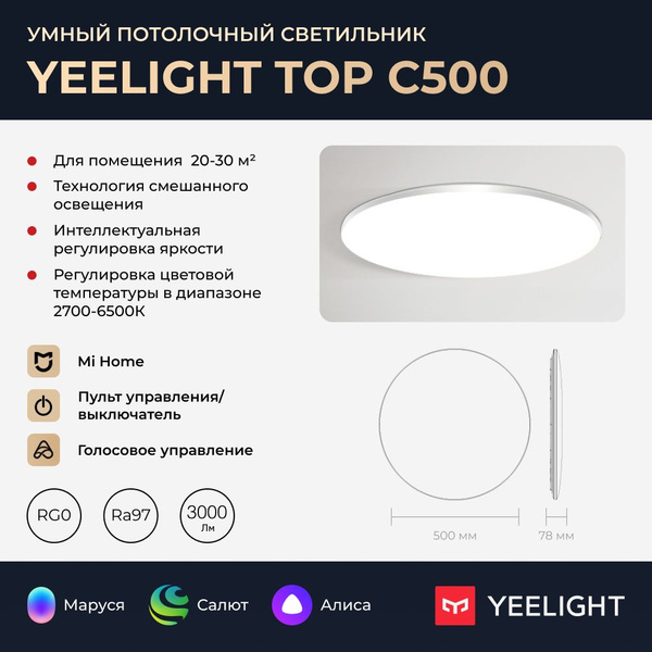 Умный потолочный светильник Yeelight TOP Ceiling Light C500/YLXDD ...