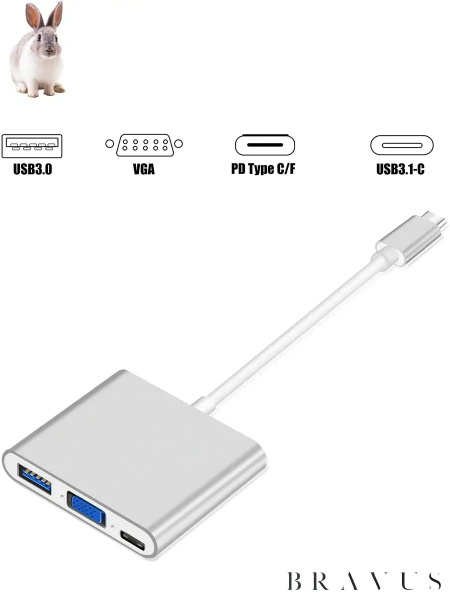 Характеристики Переходник Адаптер Разветвитель Type-C на VGA USB 3.0 ...