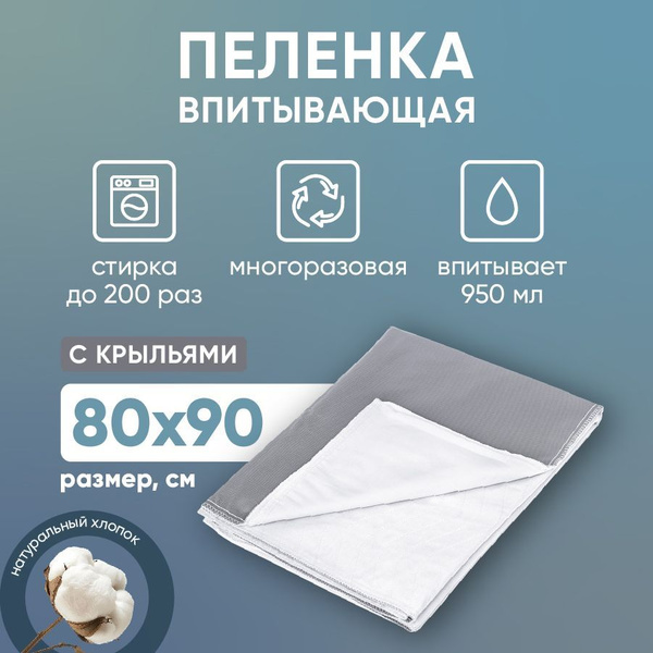 Многоразовая непромокаемая пеленка с крыльями BESIDE стеганная белая ...
