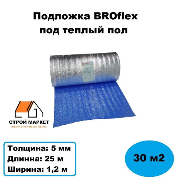 Подложка BROflex отражающая изоляция 1ПП+ВПЭ 5/1200/25 (30м2) купить на ...