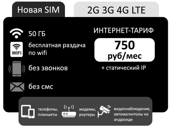 SIM-карта Сим карта для модема от Т2 50 гб плюс статика АП 750 руб ...