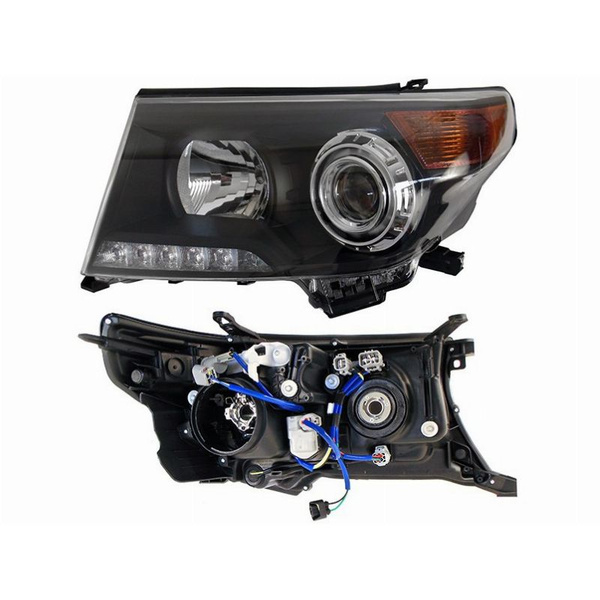 Фара Toyota Land Cruiser (J200) 07-15 (Слева/ Ксенон/Галоген/ ДХО/ С электрокорректором/ черная Brow