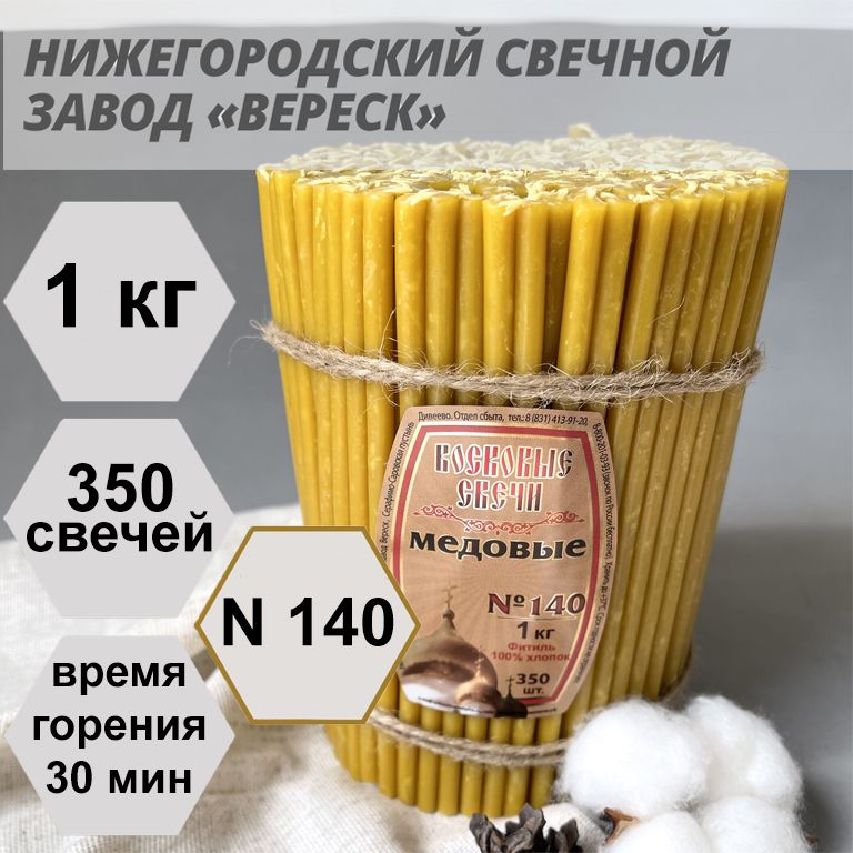 Нижегородские свечи Медовые - завод Вереск №140, 1 кг. Свечи восковые, церковные, для домашней молитвы, освященные