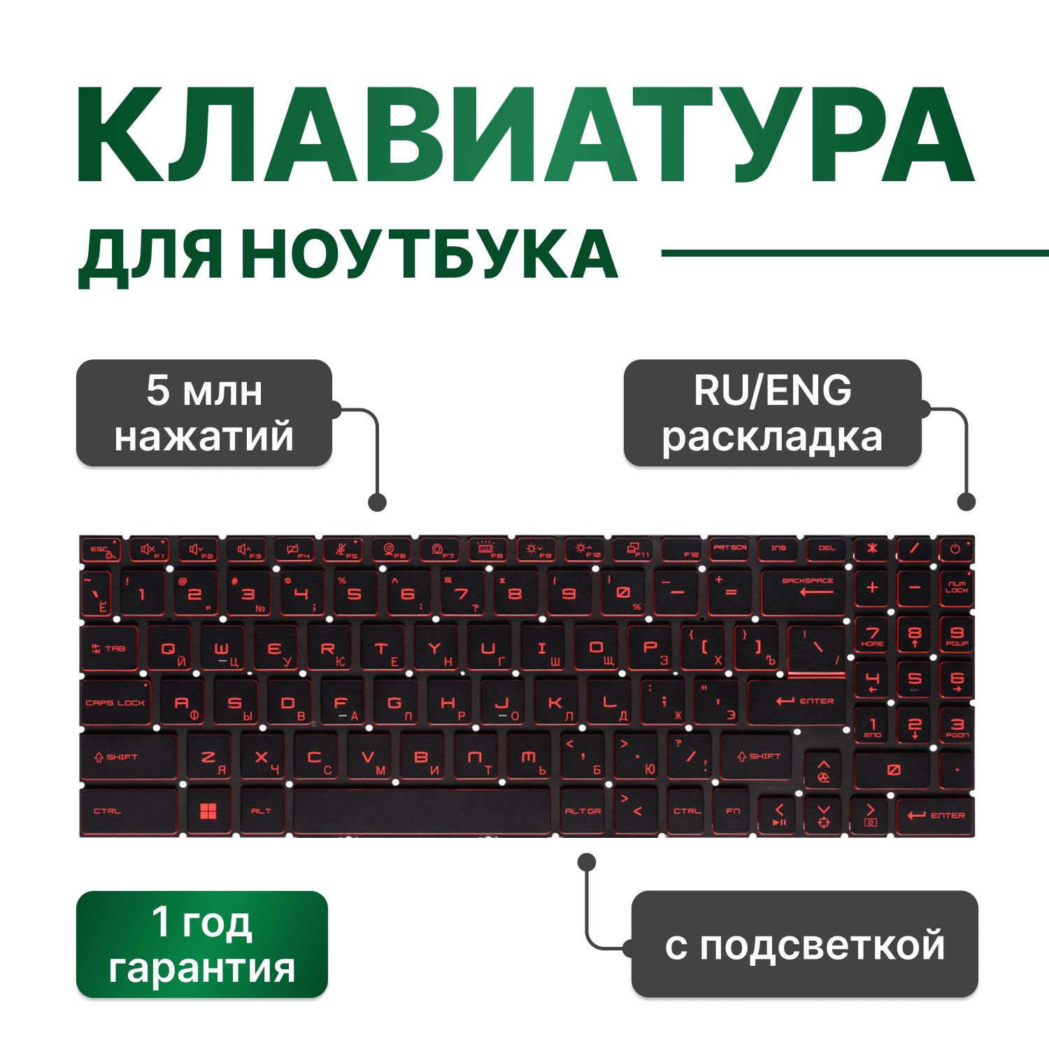 Клавиатура для MSI Katana GF76 11UC, 12UC, 11UE, 12UE, MSI Modern 15 B12M,  B11M с красной подсветкой - купить с доставкой по выгодным ценам в  интернет-магазине OZON (1151698420)