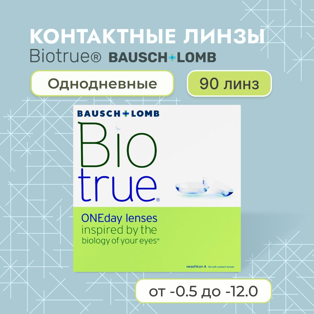 Контактные линзы Bausch + Lomb, Biotrue OneDay, 90 линз / 8.6 / -5.00 /  однодневные / прозрачные - купить с доставкой по выгодным ценам в  интернет-магазине OZON (174659499)