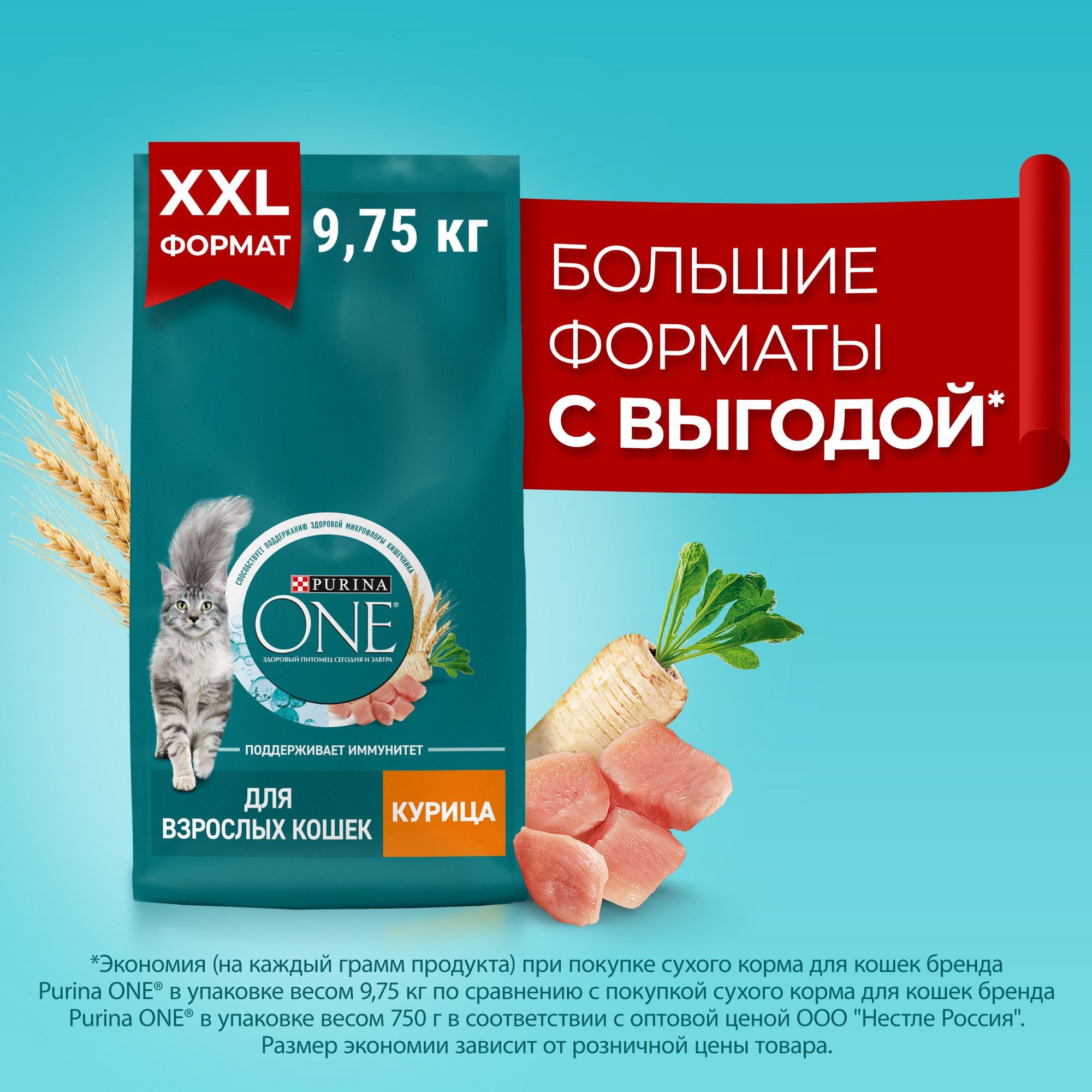 Сухой корм для кошек Purina ONE для взрослых, с курицей и цельными злаками,  9,75 кг - купить с доставкой по выгодным ценам в интернет-магазине OZON  (689850724)