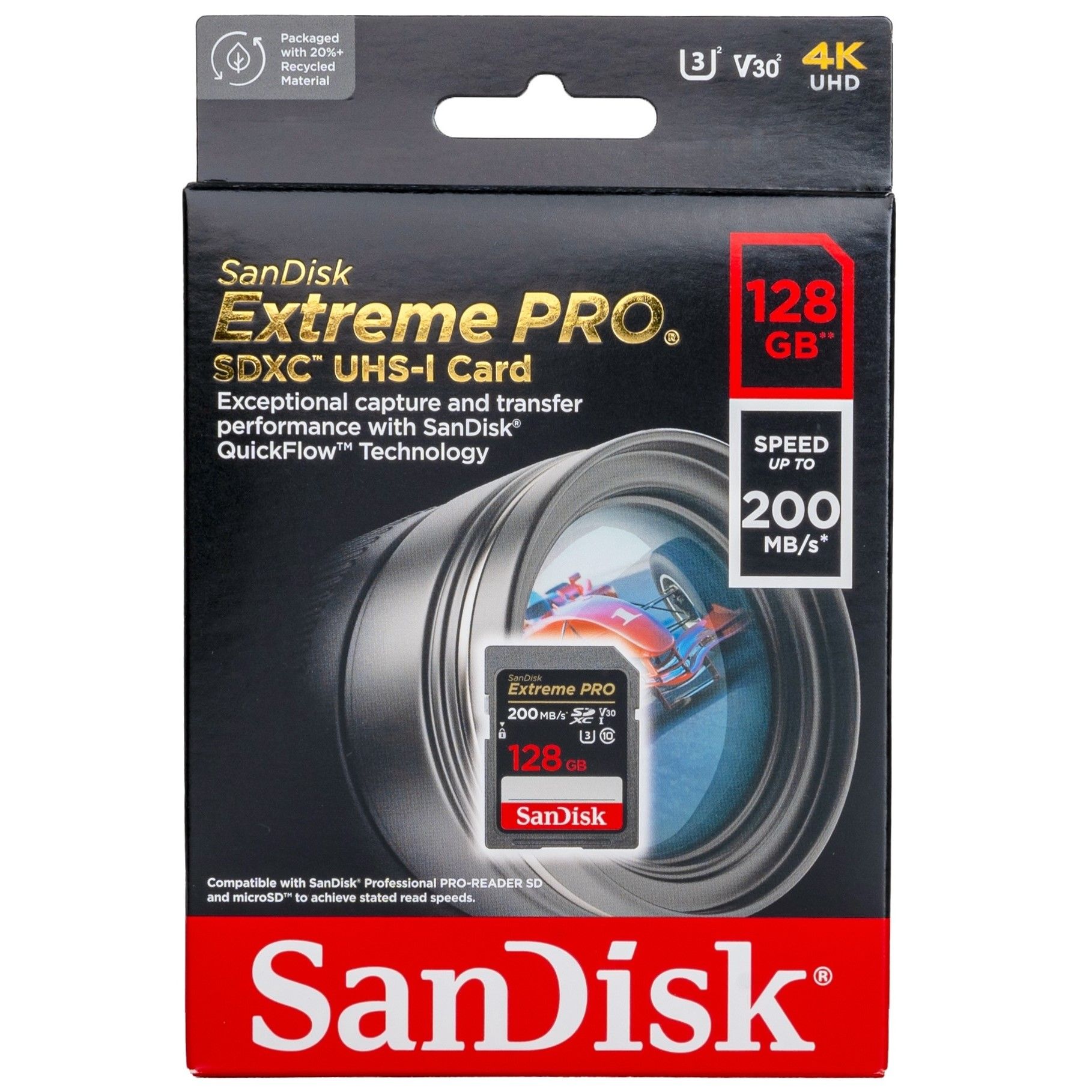 Карта памяти SanDisk Extreme PRO SDXC 128 ГБ Class 10 UHS-I V30, 200/90 Мб/с