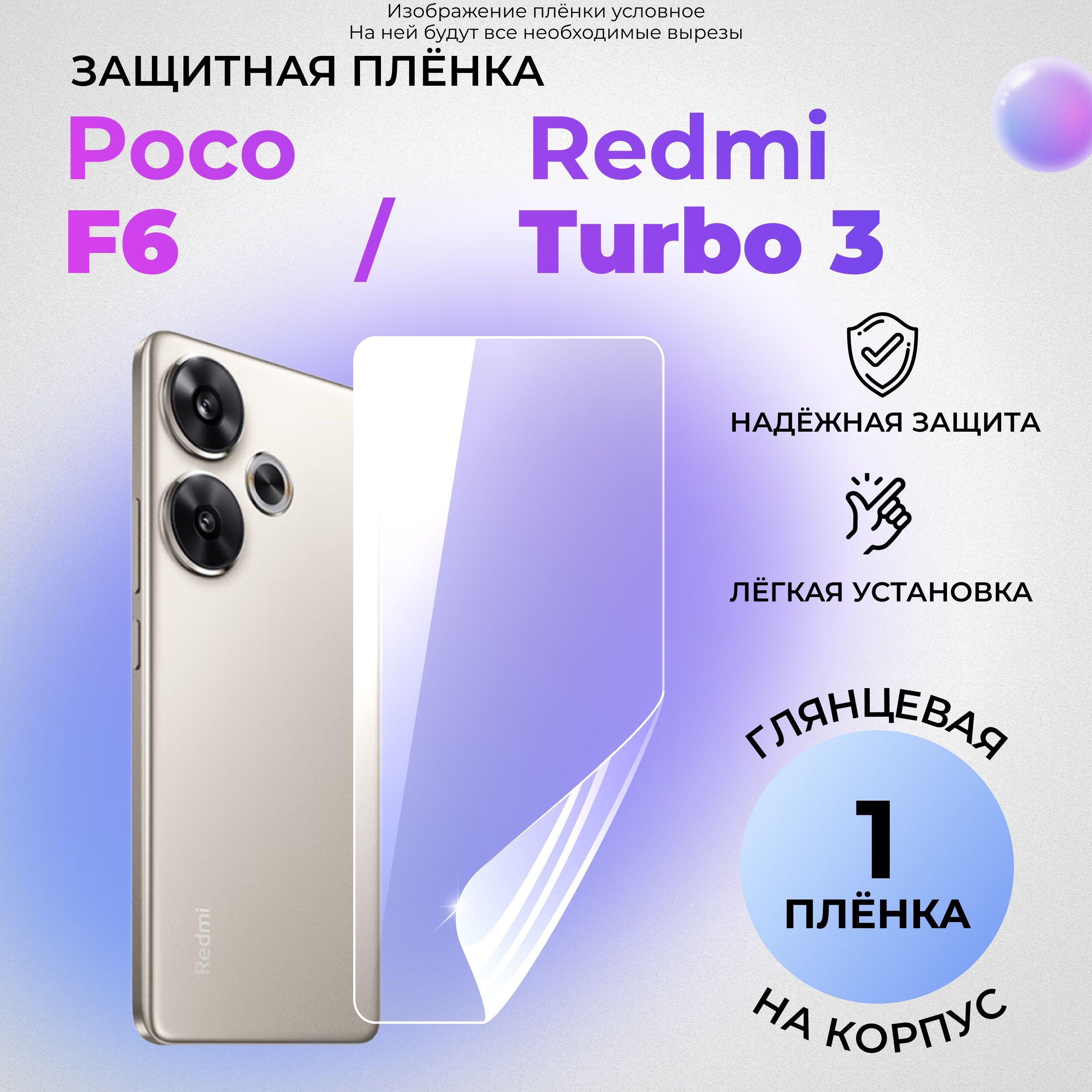 ГидрогелеваязащитнаяГЛЯНЦЕВАЯплёнканаКОРПУСдляPocoF6/RedmiTurbo3