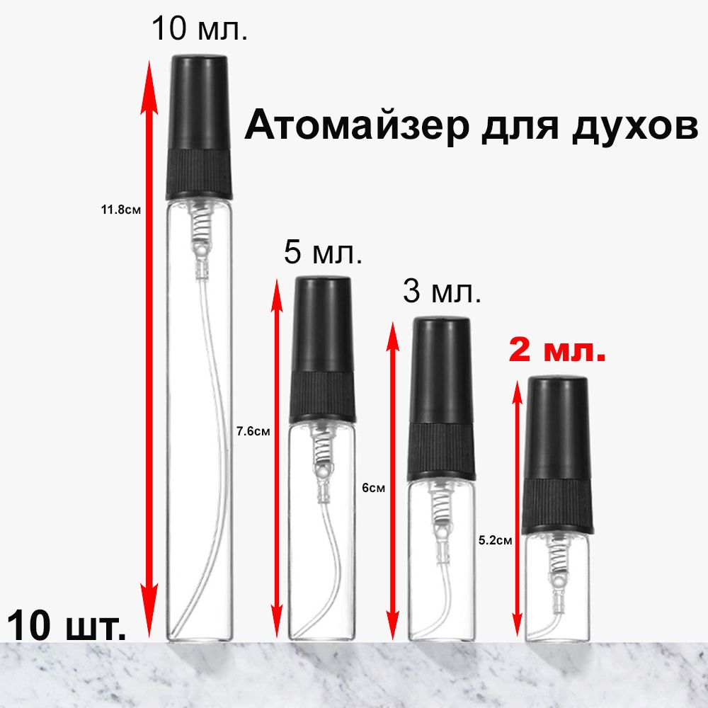 Атомайзер флакон 10 шт. для духов и парфюма 2 мл.