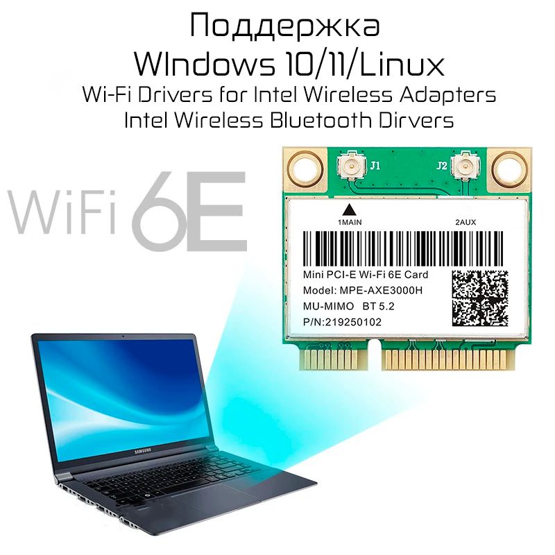 ДлястарыхноутбуковWi-FI6GWiFi6EAX210HMWBluetooth5,3MiniPCI-EWifiкартадляIntelAX2105374Мбит/с802.11ax2,4G/5G/6Gбеспроводнойадаптер