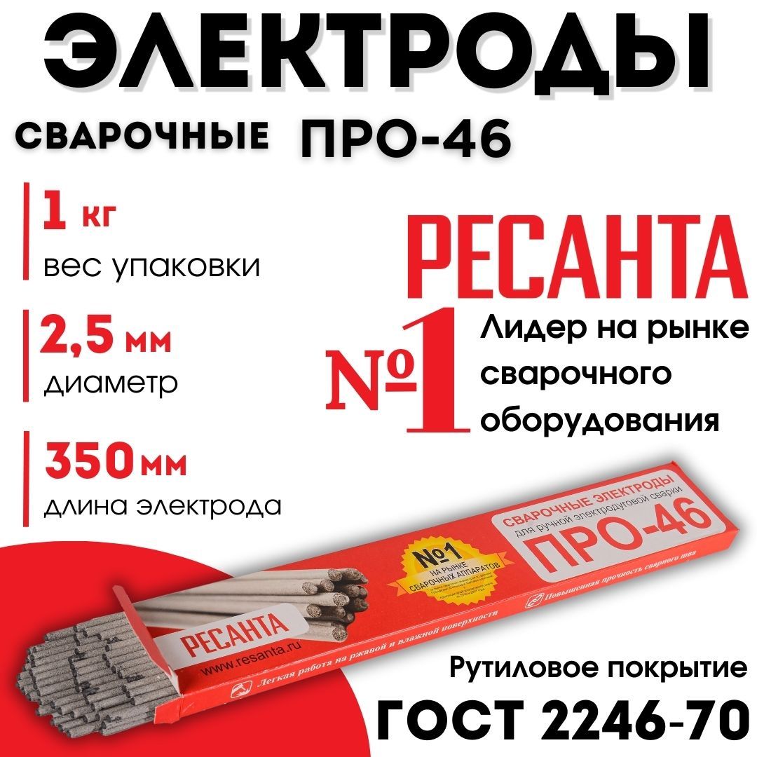 Электроды для сварки 2,5 мм РЕСАНТА ПРО-46 (1кг)