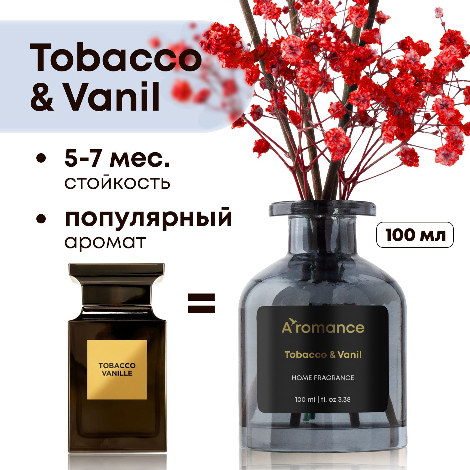 АроматизатордлядомапарфюмароматдиффузорспалочкамиTobacco&Vаnilсцветами100мл