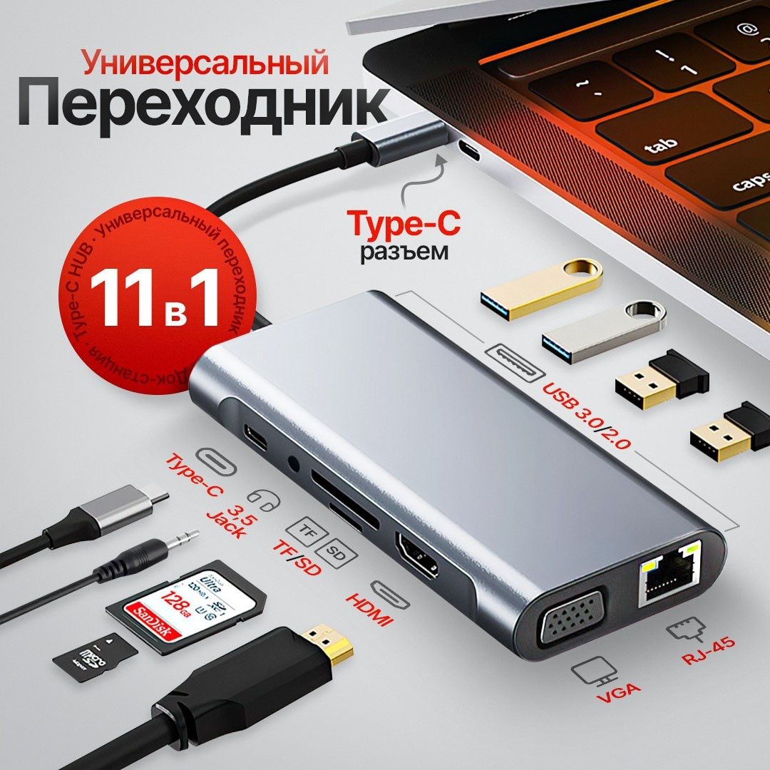 USB разветвитель 11 в 1 USB HUB 4k Hdmi Type C док станция Usb 3.0 хаб 3 0 концентратор thunderbolt VGA RJ45 TF SD AUX картридер для ноутбука пктелефон