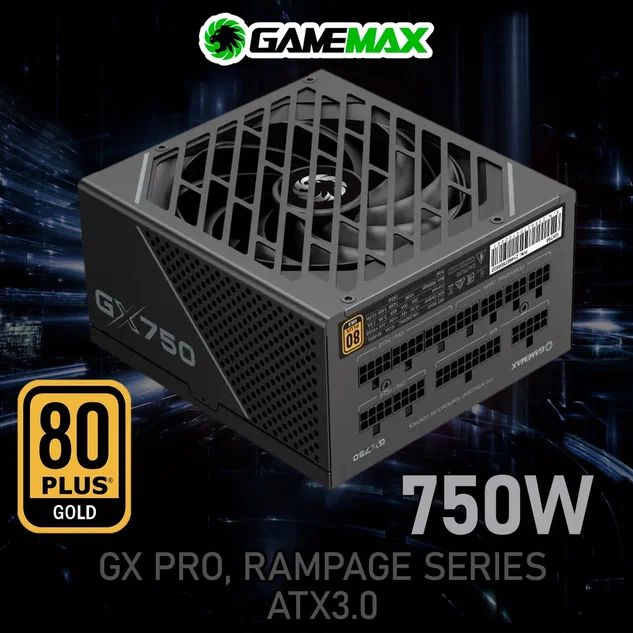 БлокпитаниядляПК750WATXGAMEMAXGX-750-PRO-BlackЧерный140мм20+4pin2*4+4pin(CPU)4*6+2pin(PCI-E)6*SATA3*MOLEXATX3.0