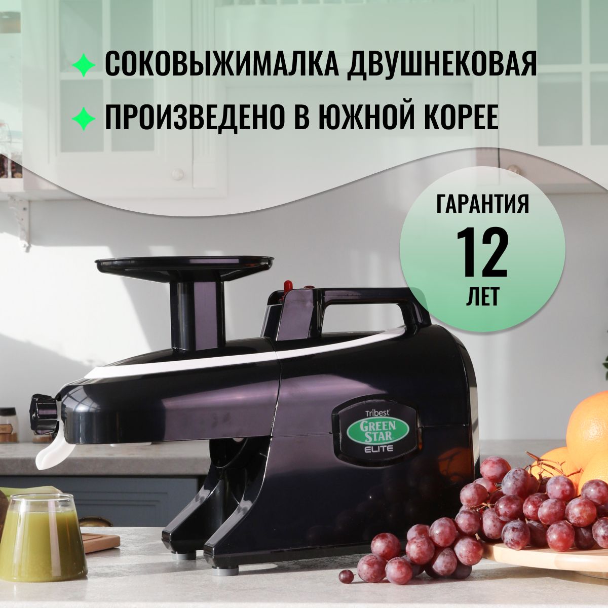 Соковыжималка шнековая Tribest Green Star Elite, черный - купить по низкой  цене в интернет-магазине OZON (234516282)