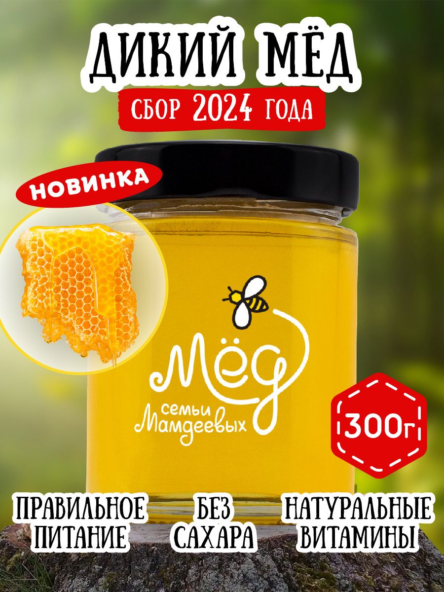 Мёд натуральный дикий мед бортевой мёд диких пчёл без сахара, 300 г -  купить с доставкой по выгодным ценам в интернет-магазине OZON (202548781)