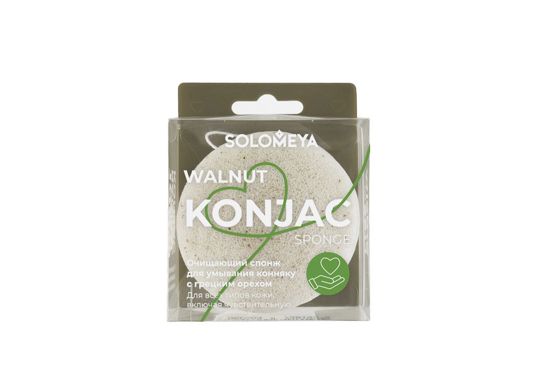 Очищающий спонж для умывания конняку SOLOMEYA Konjac Sponge with Walnut