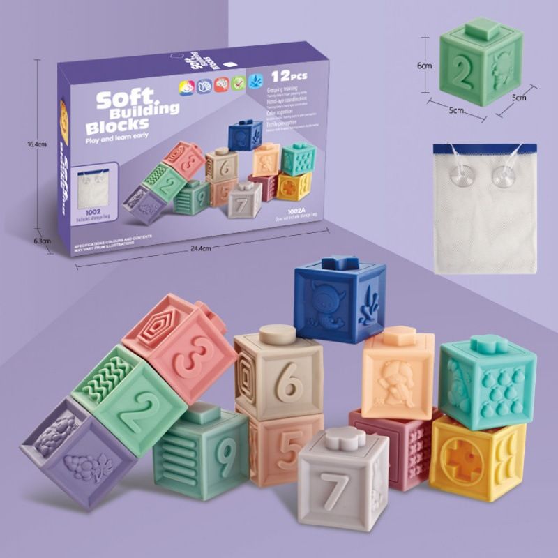 Детские развивающие игрушки, мягкие пластиковые строительные блоки и животные, дошкольное образование, арабские цифры + сумка для хранения-12шт