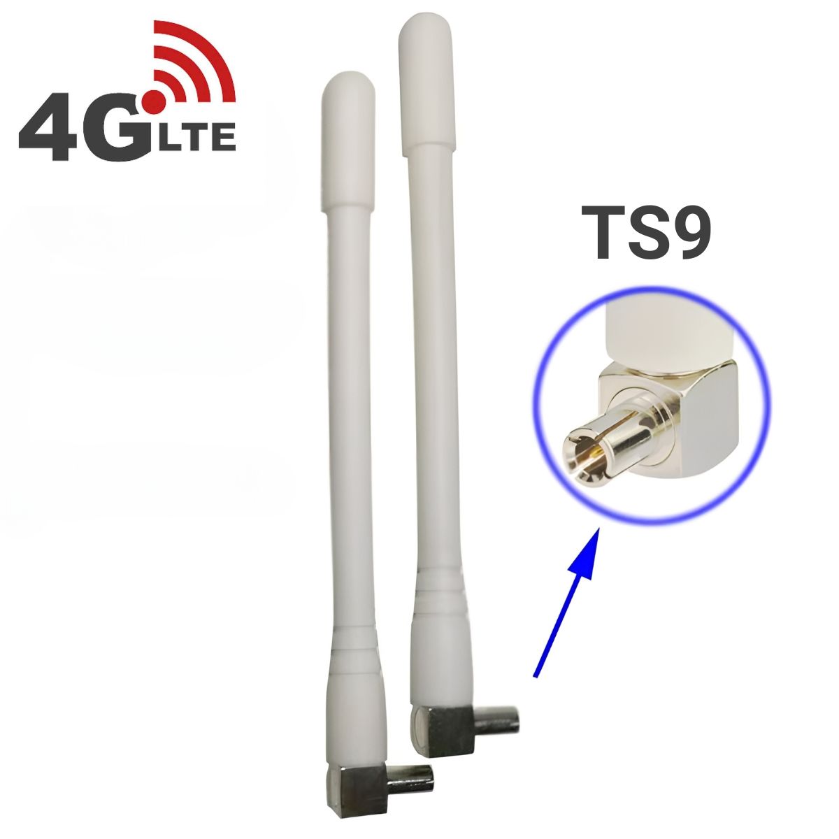 Комплект 2шт антенн 3G/ 4G/ LTE/ Wifi для модема/роутера с разъёмом TS9, штыревая 3 дБи сетевой карты ZTE Huawei белая