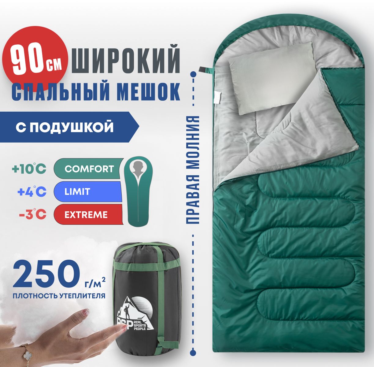 Спальный мешок RSP Sleep 250 BIG (225*90 см., молния справа)