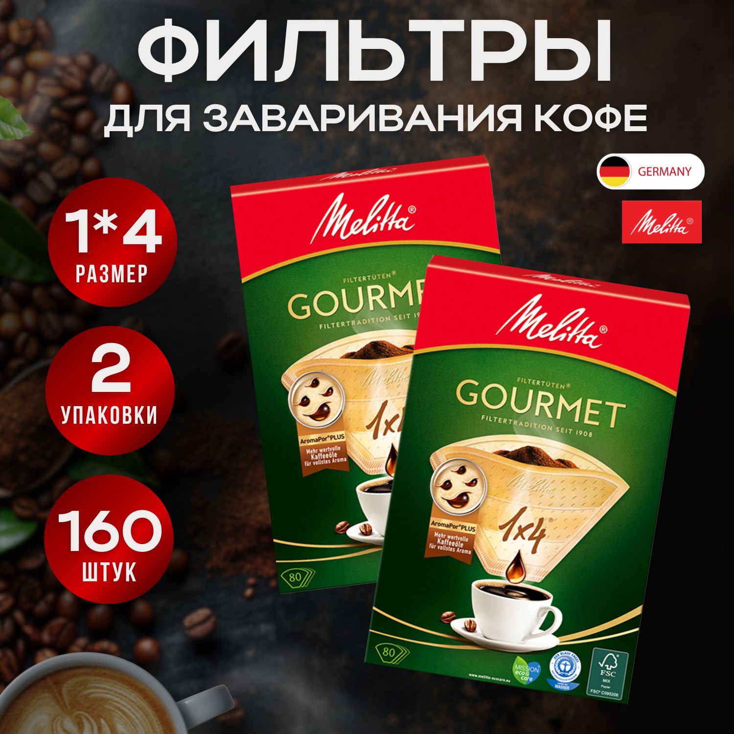 Фильтры для кофеварки MELITTA GOURMET 1х4/80(2 упак.)