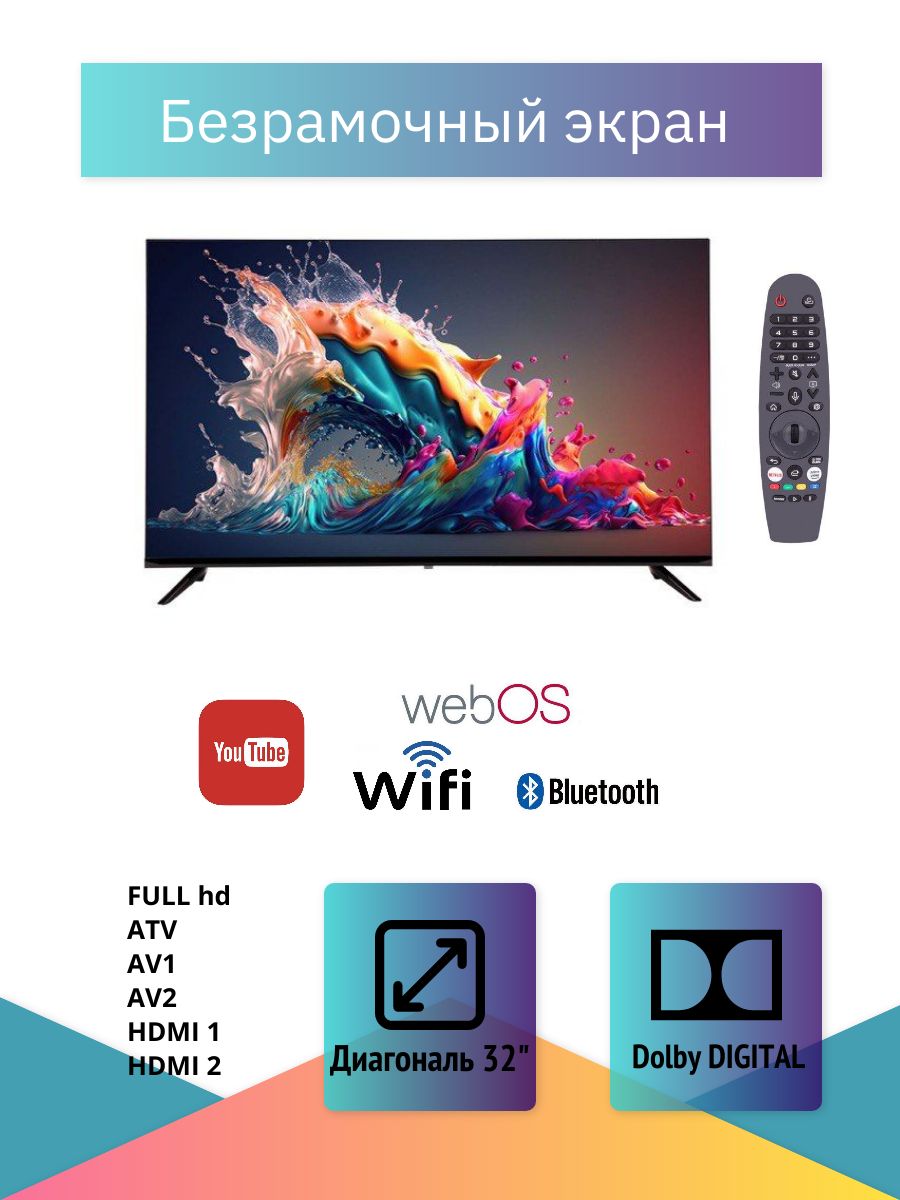 Телевизор LG-ThinQ Smart TV 32 дюйма 32" Full HD, черный