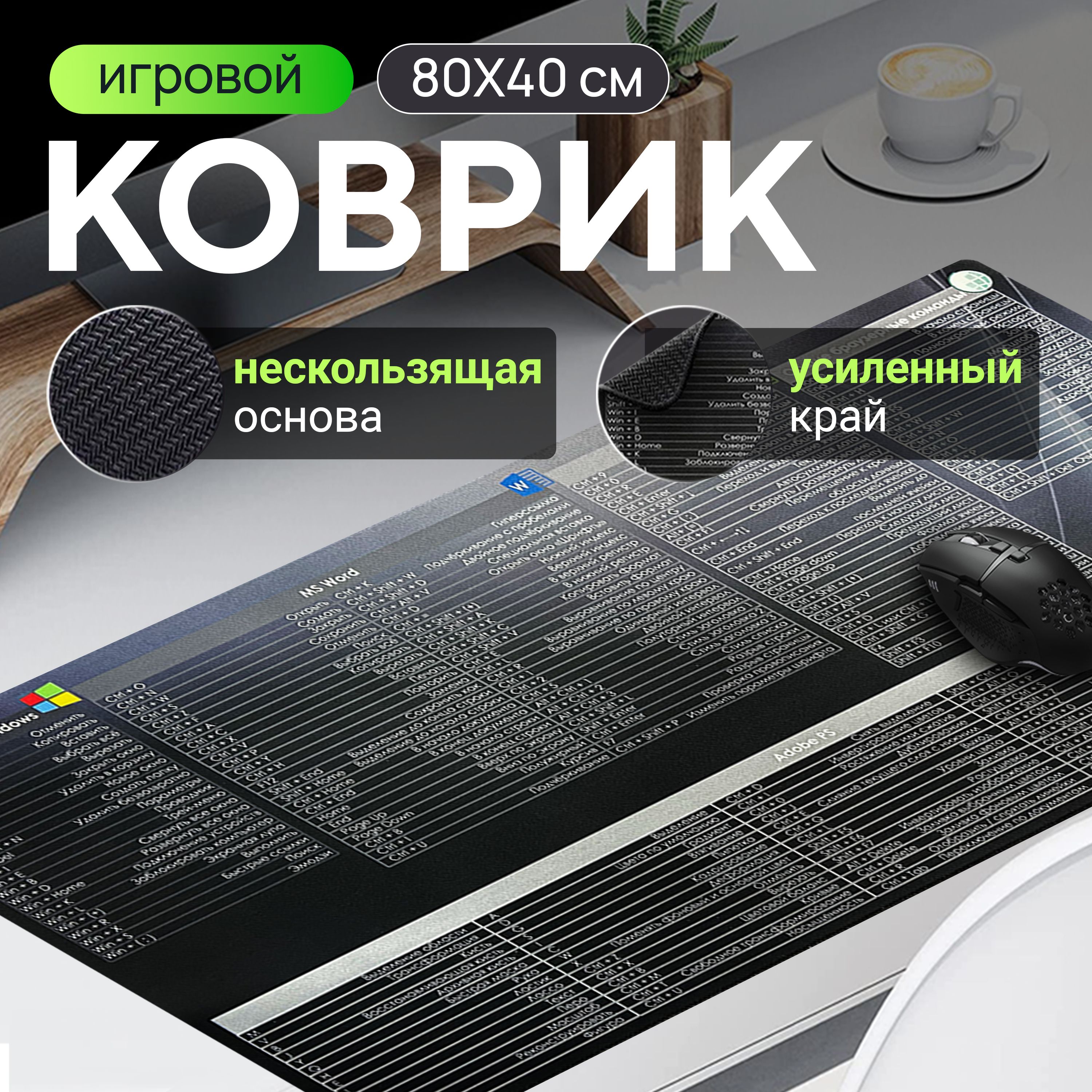 КоврикдлямышкиZertyкомпьютерныйбольшойигровой,80x40см