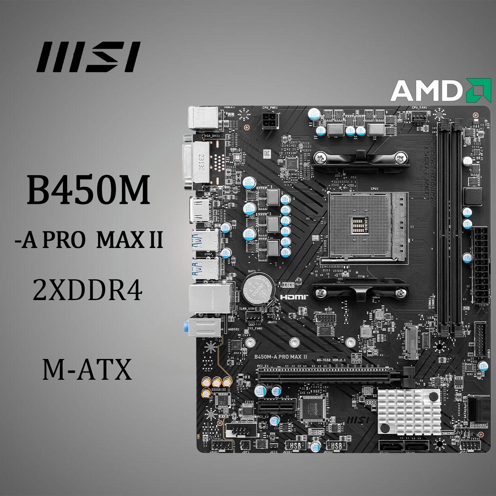 МатеринскаяплатаMSIB450M-APROMAXIIAM4B4502xDDR44xSATA31xM.2DVIHDMImATX