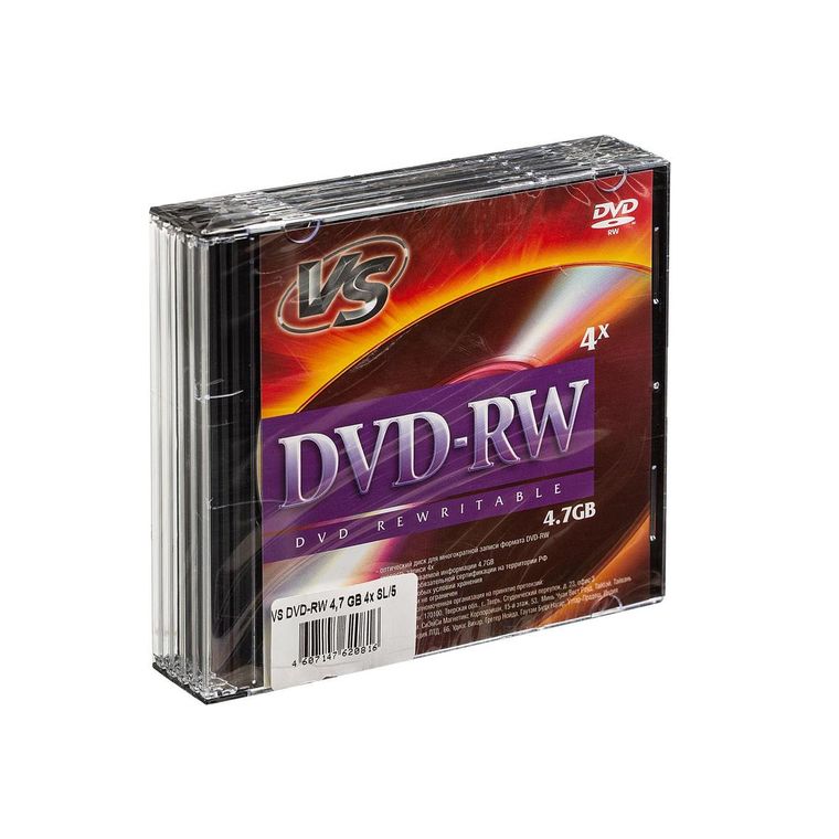 VS Диск для записи DVD-RW, 4,7 ГБ, 5 шт