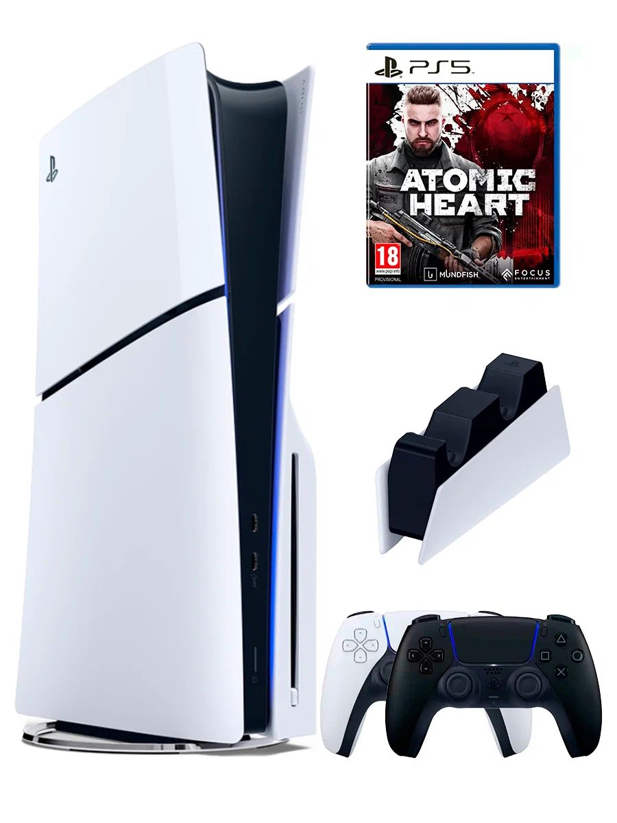 PS5 (ПС5) Игровая приставка Sony PlayStation 5 Slim +2-й геймпад(черный)+зарядное+игра Atomic Heart, 1000ГБ