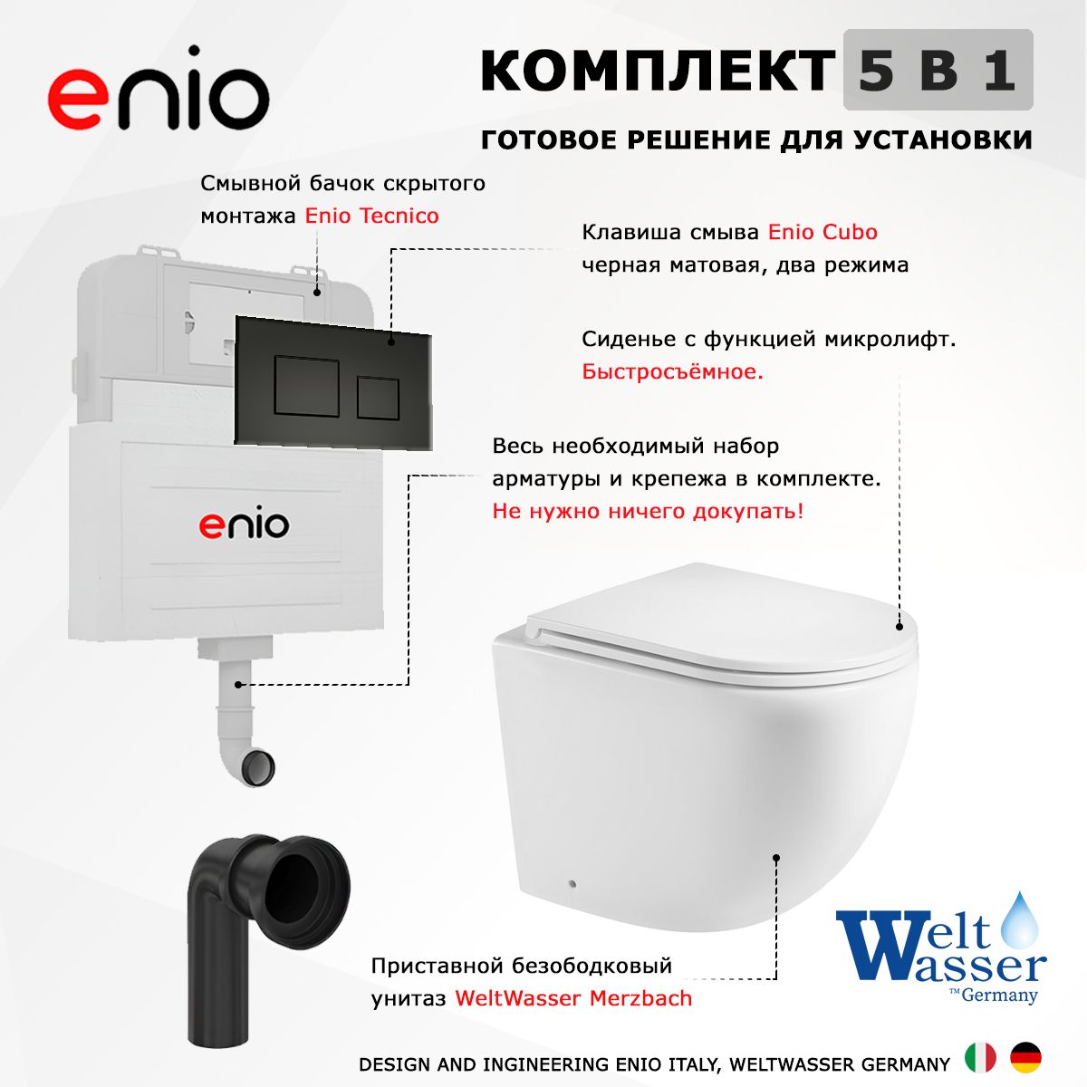 Комплект3в1смывнойбачокскрытогомонтажаEnioTecnico+УнитазприставнойWeltWasserMerzbachскнопкойчернойCubo