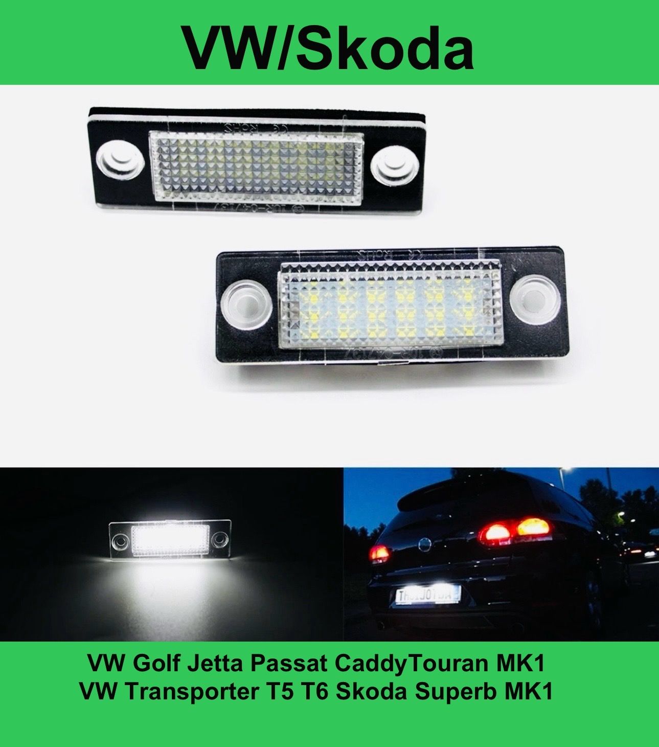 Подсветканомера.Светодиодная.дляVWGolfJettaPassatCaddyTouranMK1VWTransporterT5T6SkodaSuperbMK1(2шт.)OEM3B5943021A