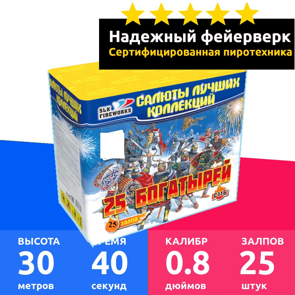 SLK Fireworks Салют 0,8"", число зарядов25 , высота подъема30 м.