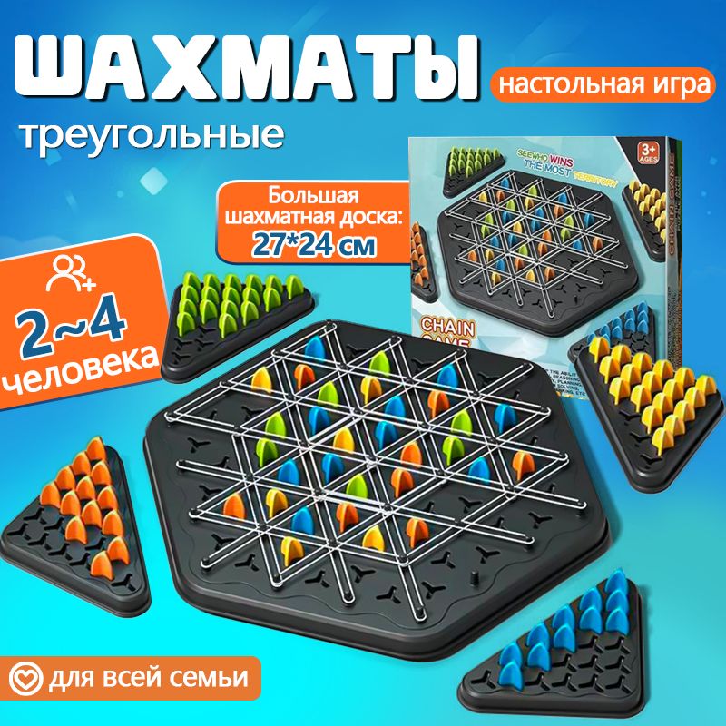 Игра Triggle с резиновой лентой / Настольные игры для детей и взрослых / Шахматы "Цепочка треугольников