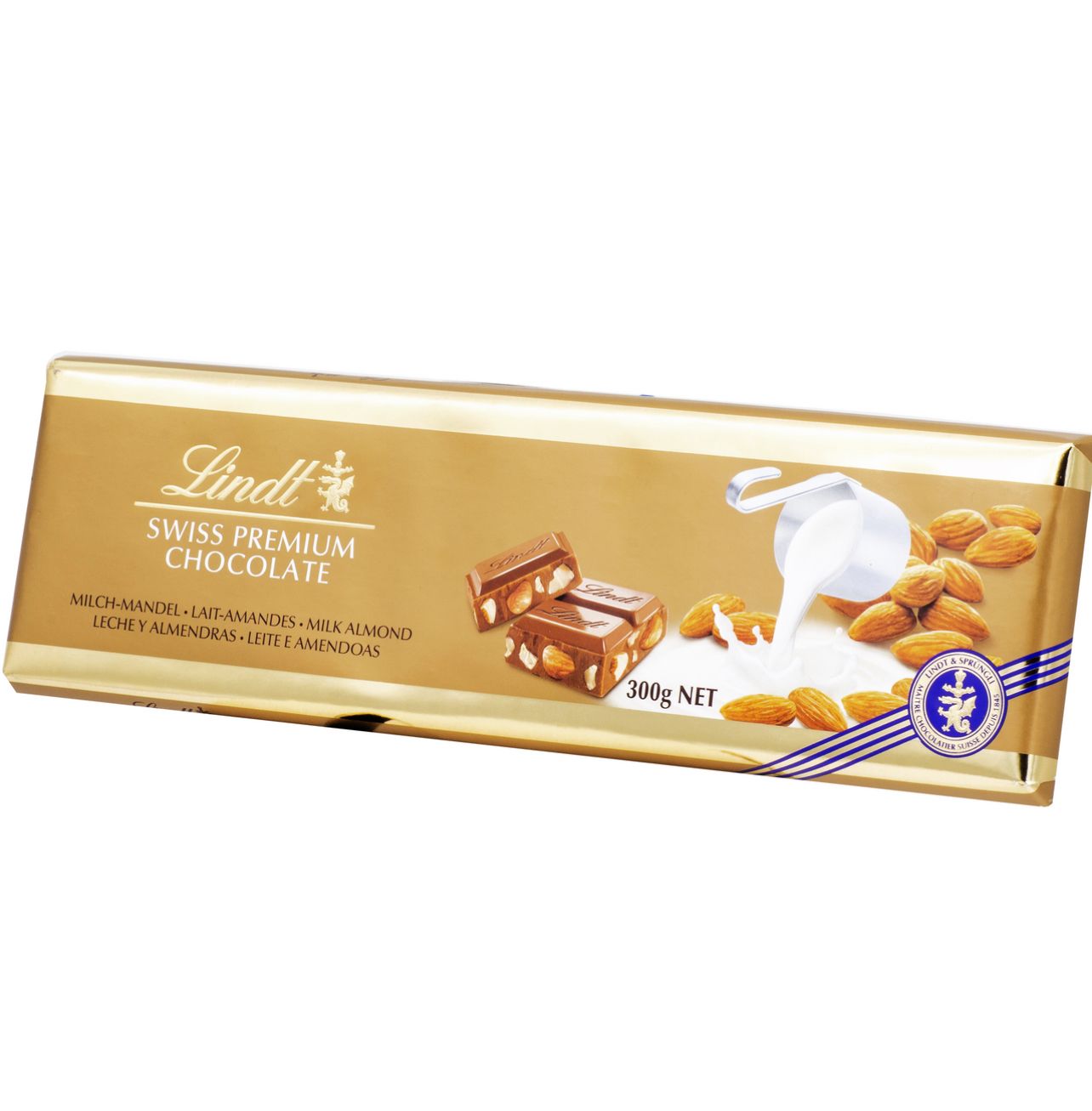 Шоколад Lindt Gold Молочный с цельным миндалем 300 г