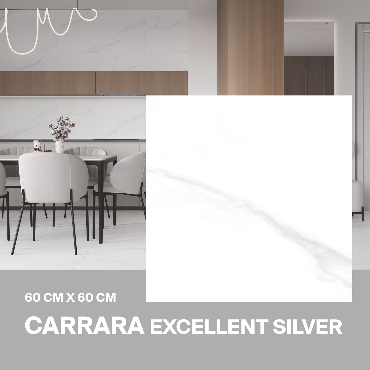 Керамогранит Ceradim Carrara Excellent Silver белый 60х60 Матовый в упаковке 1,44м2 (4 плиты)