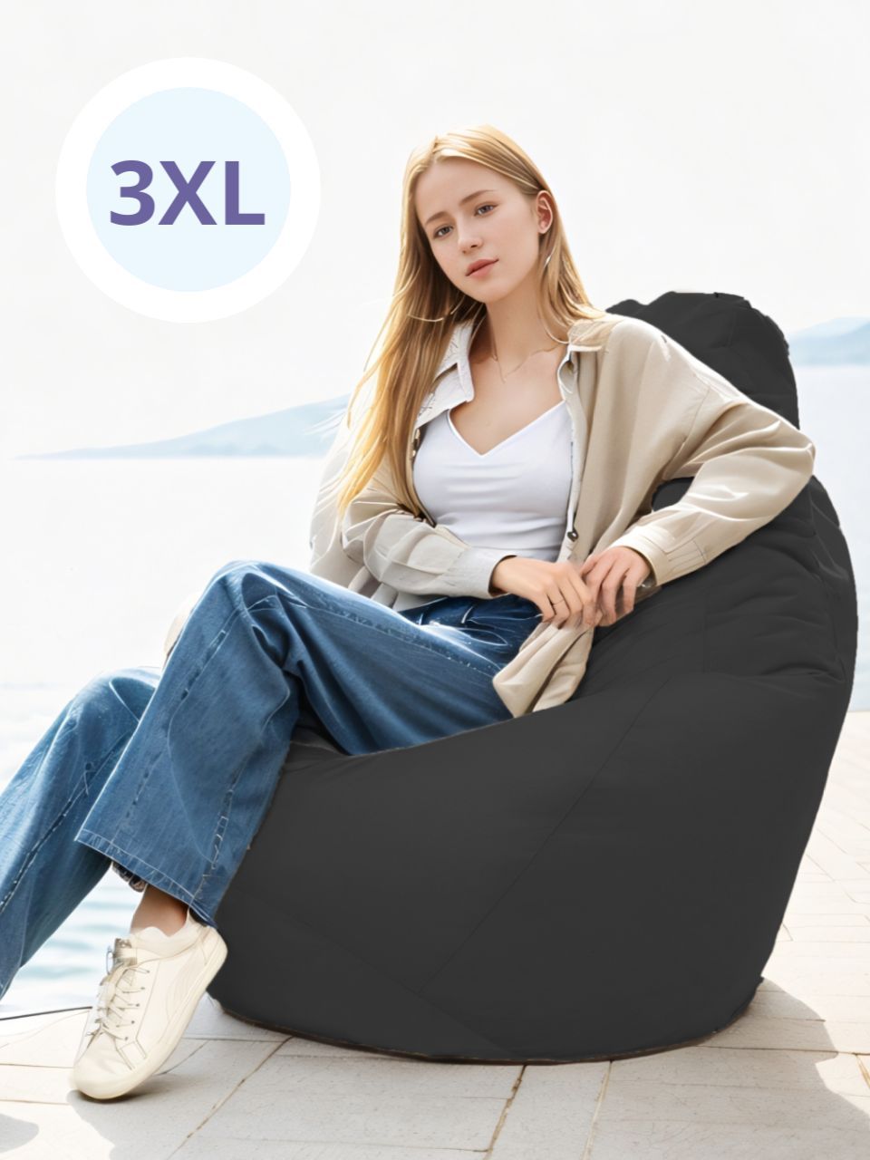 Bean-Bag Кресло-мешок Груша, Велюр натуральный, Размер XXXL,черный