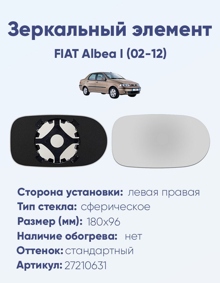 Зеркальный элемент основной FIAT Albea I (02-12) сфера нейтральный без обогрева