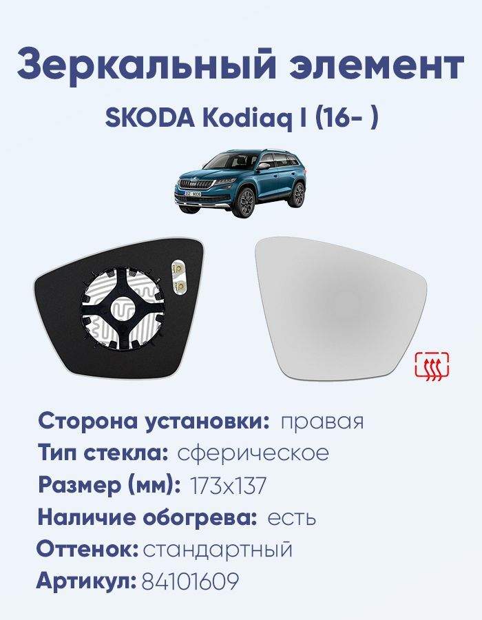 Зеркальный элемент правый SKODA Kodiaq I (16- ) сфера нейтральный с обогревом