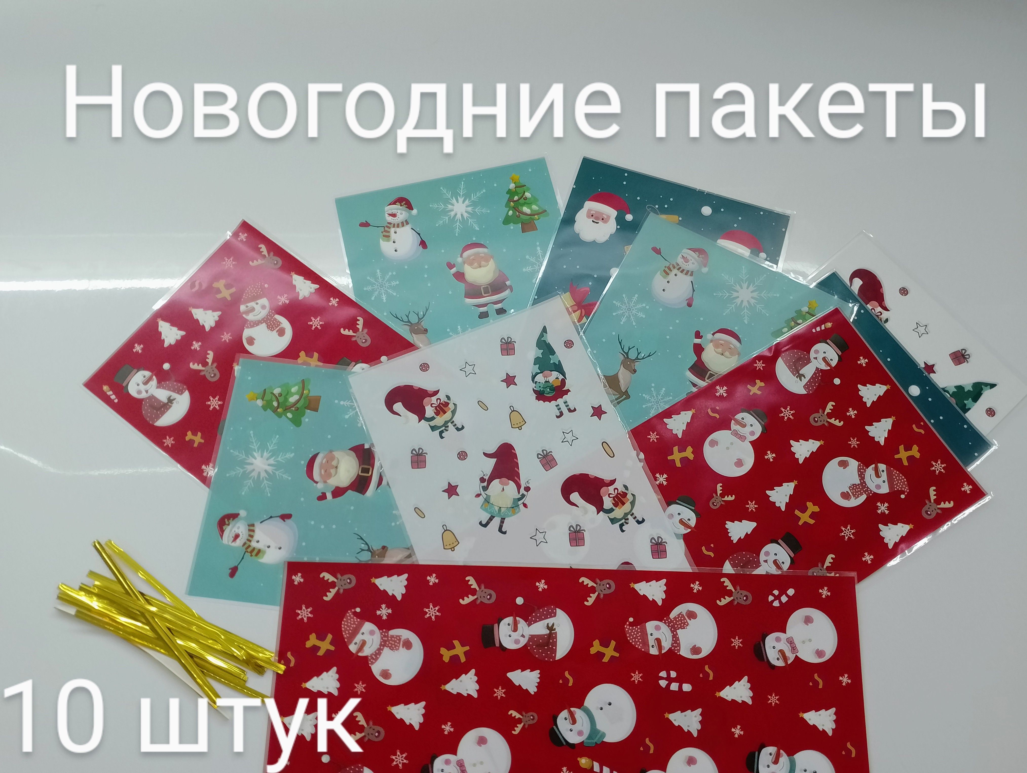 Пакеты новогодние для подарков, пакеты для сладостей, набор 10 штук