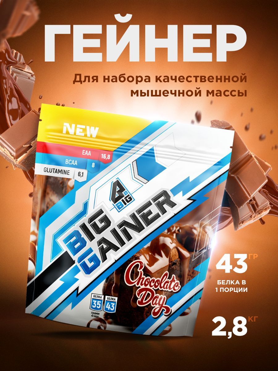 Гейнер BIGSNT BIG GAINER для набора мышечной массы высокобелковый / 2.8 кг, Шоколад