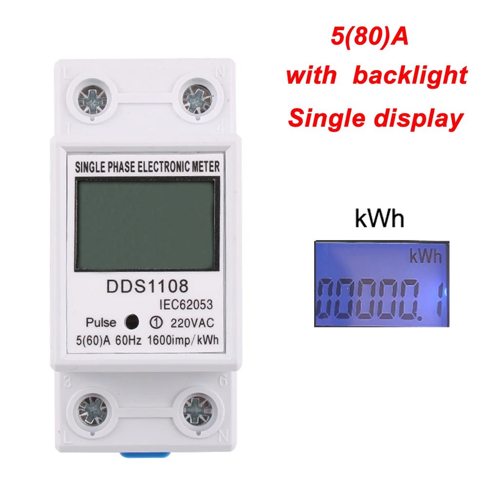 80A Однофазный двухпроводный ЖК цифровой индикатор энергопотребления kWh AC 220V 230V 50 Hz / 60 Hz