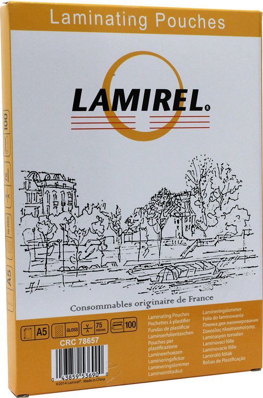 Пленка для ламинирования FELLOWES Lamirel, 75мкм, 100шт., глянцевая, A5(LA-78657)