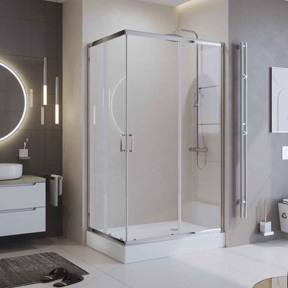 Душевой уголок BelBagno UNO, прозрачный 100x90, стекло прозрачное, профиль хром, ориентация универсальная