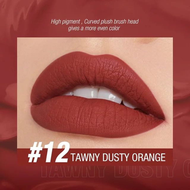 Тинт для губ O.TWO.O матовый водостойкий тон 12 Tawny Dusty Orange Песочно-Пыльно-Оранжевый